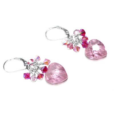 Pink 12x12mm CZ Heart Cluster Drop Earrings Sterling Silver or Gold-Filled - image3